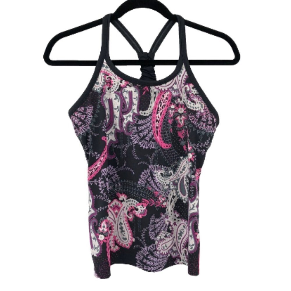 ATHLETA Pavitra Tank Racerback Built in Bra Shelf Bra Paisley Athletic Top S